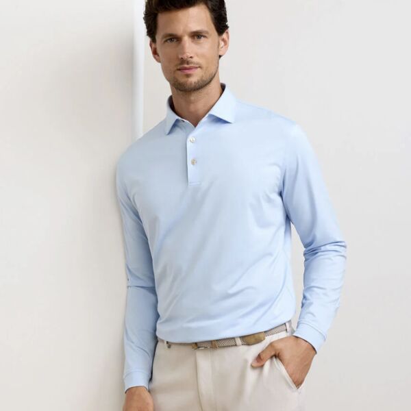 Solid Stretch Jersey Long Sleeve Polo Thumbnail